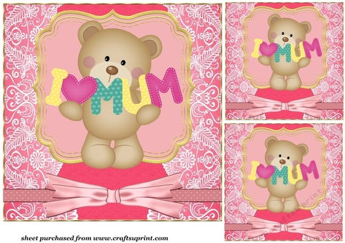 3 Pink Mothers Day bear card front/toppers 3