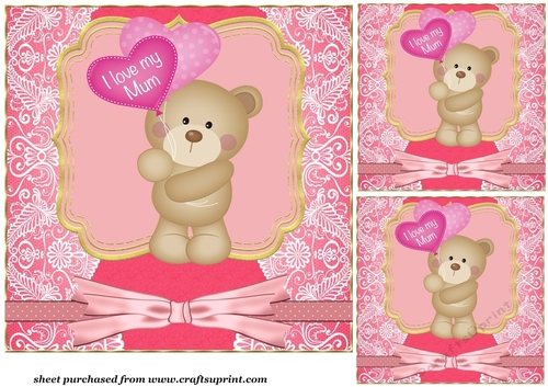 3 Pink Mothers Day bear card front/toppers 4