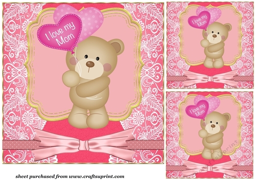 3 Pink Mothers Day bear card front/toppers 5