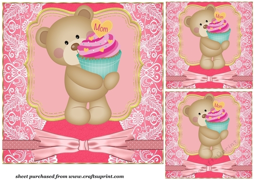 3 Pink Mothers Day bear card front/toppers 6