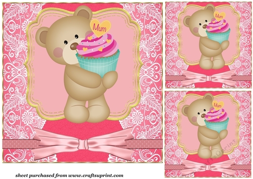 3 Pink Mothers Day bear card front/toppers 7