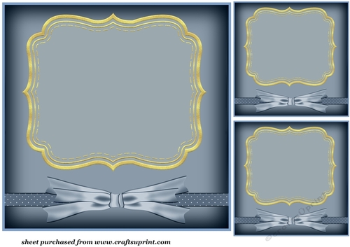3 Blue card front/topper blanks with mat and ribbon