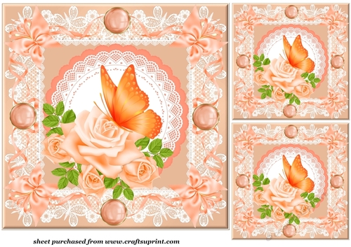3 Peach butterfly and rose card front/toppers