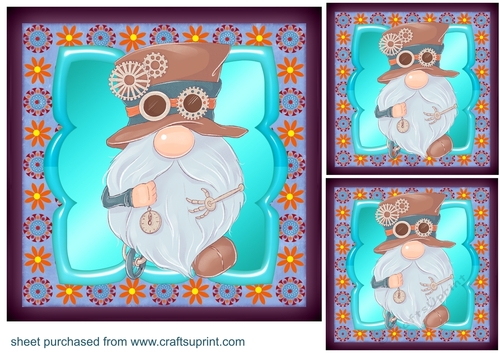 3 Steampunk gnome card front/toppers