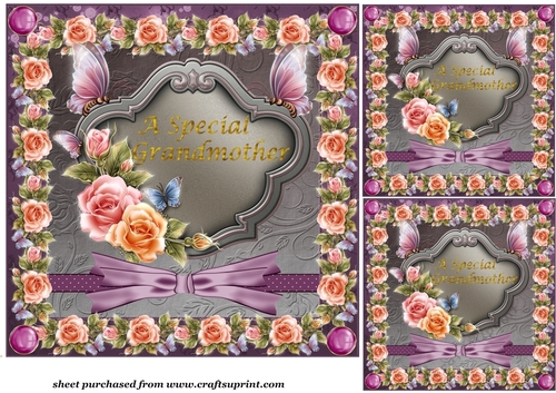 3 Grandmother roses card front/toppers