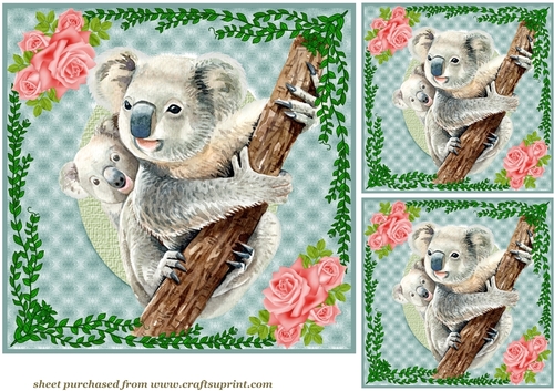 3 Koala Mum and baby card front/toppers 1