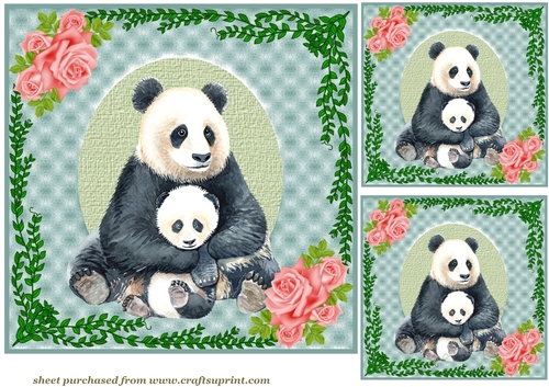 3 Panda Mum and baby card front/toppers 2