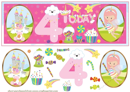 Pink age 4 Birthday unicorn card front