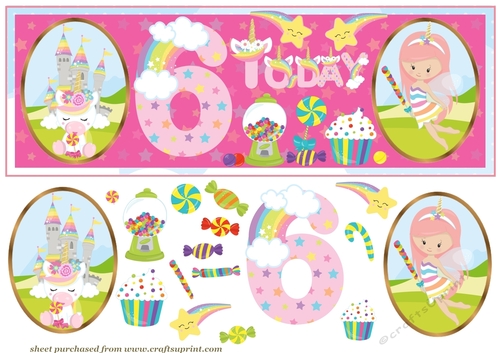 Pink age 6 Birthday unicorn card front