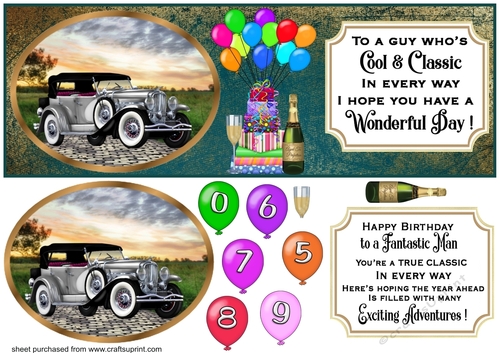 Age 50-90 Vintage car Birthday card front 3