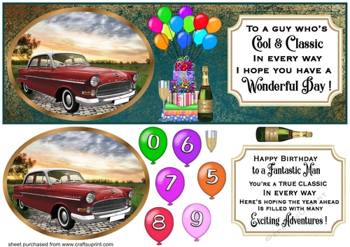 Age 50-90 Vintage car Birthday card front 5