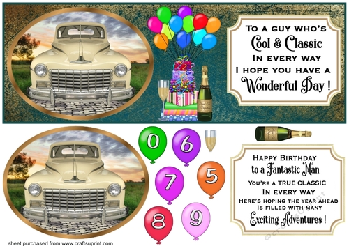 Age 50-90 Vintage car Birthday card front 7
