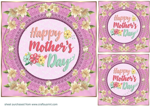 3 Pink Mothers Day card front/toppers