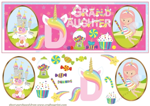 Pink Grand-Daughter unicorn Birthday card front