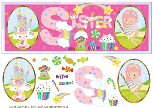 Pink Sister unicorn Birthday card front