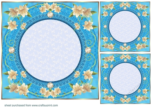 3 Blue floral butterfly card front/topper blanks 1