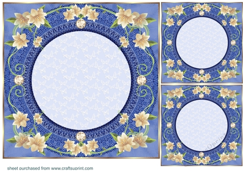 3 Blue floral butterfly card front/topper blanks 3