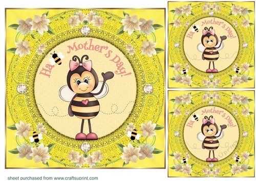 3 Ha-Bee Mothers Day card front/toppers