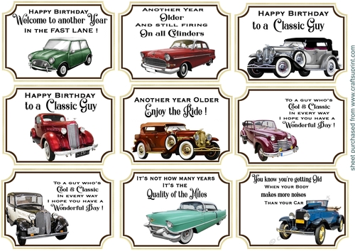 9 Vintage car Birthday mini toppers
