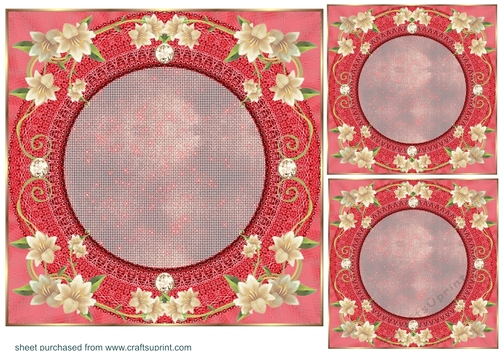 3 Red floral card front/topper blanks 