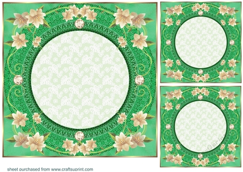 3 Green floral card front/topper blanks 