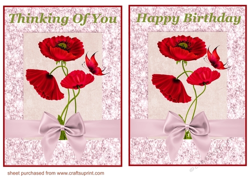 Thinking of you and Happy Birthday red poppy card fronts