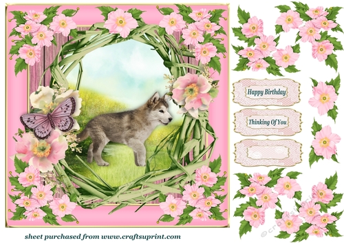 Floral wreath pup card front 6