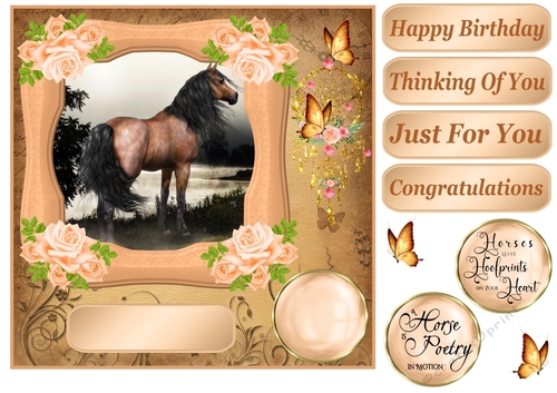 Peach floral horse card front 2