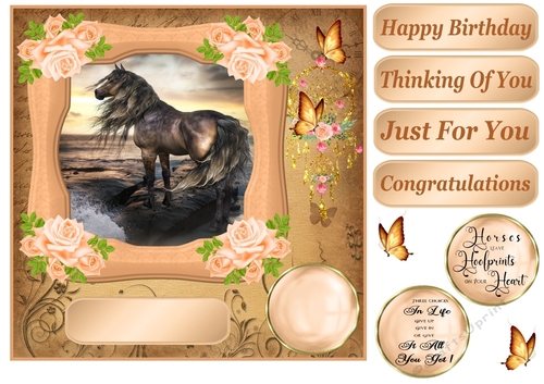 Peach floral horse card front 3