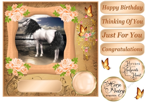 Peach floral horse card front 4