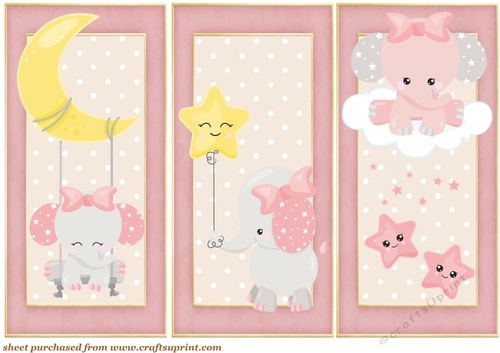 3 Pink baby elephant toppers