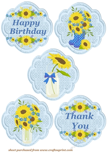 5 Yellow and blue sunflower toppers