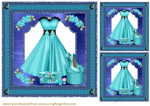 3 Blue fashion glitter frame card front/toppers