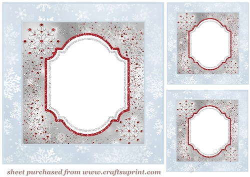 3 Silver and red Christmas card front/topper blanks 2