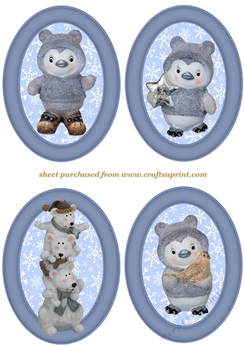 4 Blue framed Christmas animal toppers