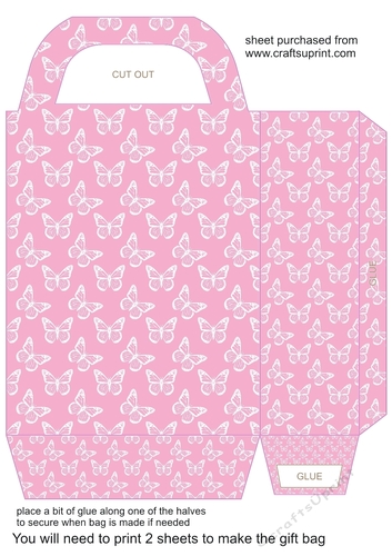 Pink with white butterfly gift bag 1