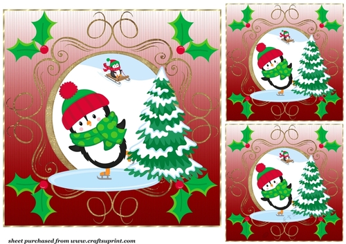 3 Christmas penguins card front/toppers