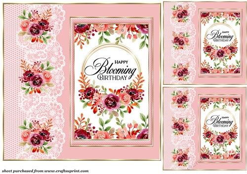 3 Happy Blooming Birthday card fronts/toppers(pink 2)
