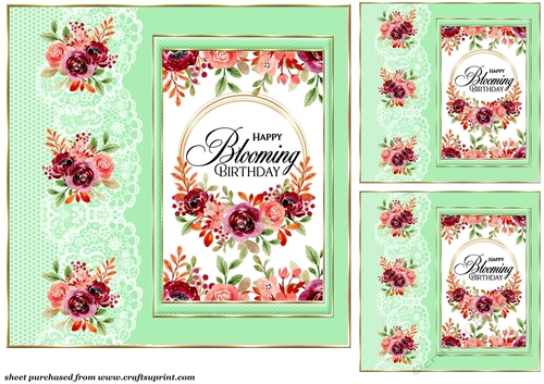 3 Happy Blooming Birthday card fronts/toppers(green 1)