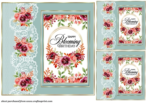 3 Happy Blooming Birthday card fronts/toppers(green 2)