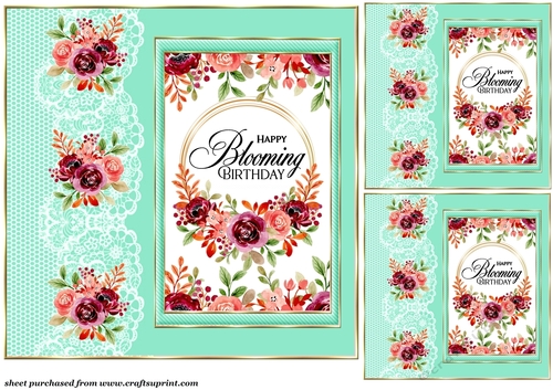 3 Happy Blooming Birthday card fronts/toppers(green 3)