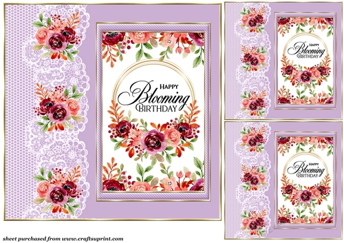 3 Happy Blooming Birthday card fronts/toppers(Lilac)