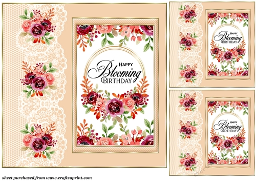 3 Happy Blooming Birthday card fronts/toppers(Peach)