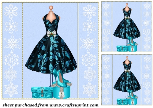 3 Blue Christmas dress and accessories card front/toppers