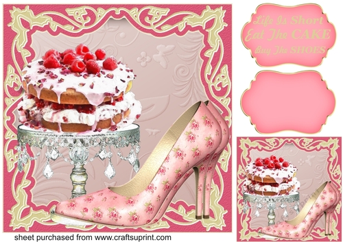 Pink life is short cake and shoes card front