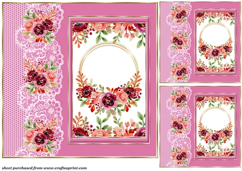 3 Pink floral edge and centre card front/toppers 1