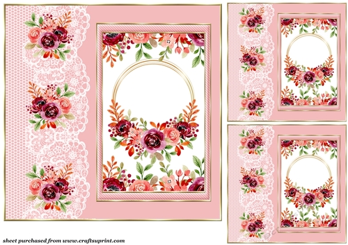 3 Pink floral edge and centre card front/toppers 2