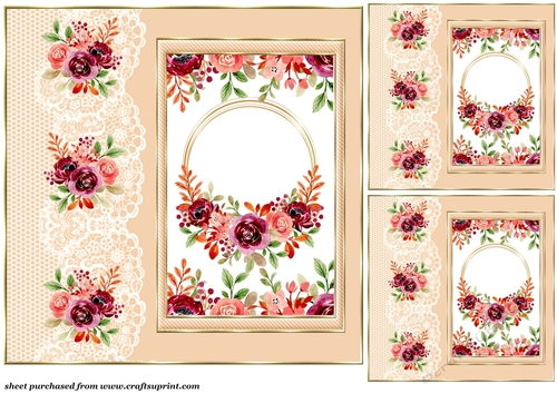 3 Peach floral edge and centre card front/toppers 