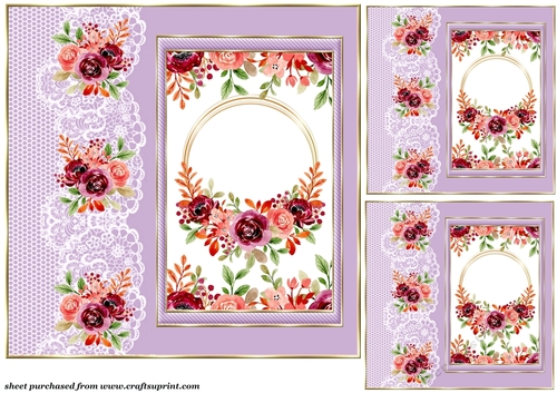 3 Lilac floral edge and centre card front/toppers 