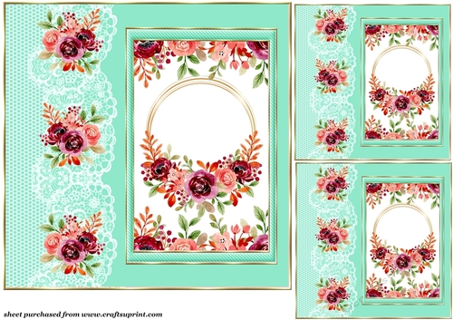 3 Green floral edge and centre card front/toppers 3